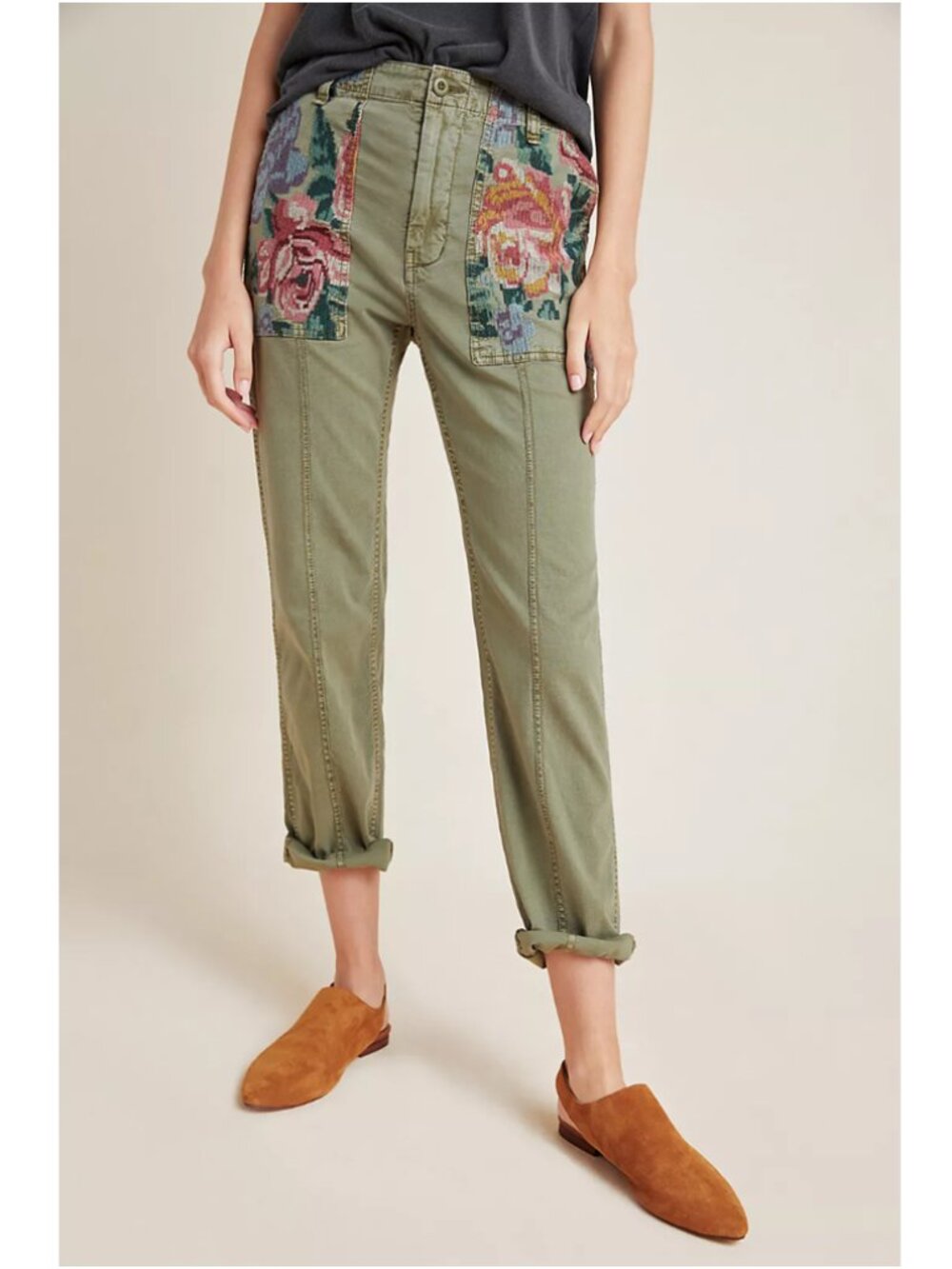 By Anthropologie Relaxed Embroidered Floral Trouser Pant